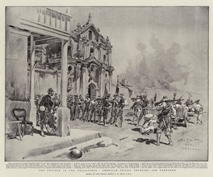 I problemi nelle Filippine, truppe americane che entrano a San Fernando da Charles Edwin Fripp